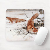 Red Foxes in the Winter Snow (by Wilhelm Kuhnert) Muismat (Met muis)