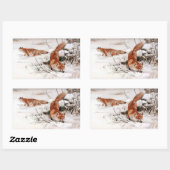 Red Foxes in the Winter Snow (by Wilhelm Kuhnert) Rechthoekige Sticker (Vel)