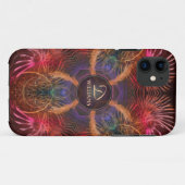 Red Fractal Art Feathers Aangepaste monogram naam Case-Mate iPhone Case (Achterkant (horizontaal))