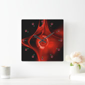 RED FRACTAL ROOS IN ZWARTE PINK FUCHSIA GEMSTONES VIERKANTE KLOK (Huis)