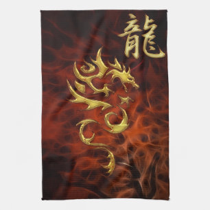 Red Fractal Year of the Dragon Asian Towel Theedoek
