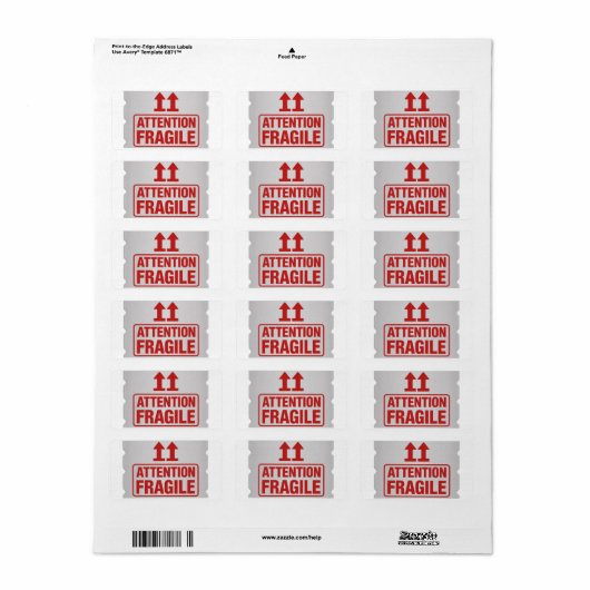 Red Fragile Handle with Care Mailing Label images2 (Full Sheet)