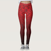 Red Fragmented Abstract Black Ombre Pattern Leggings (Voorkant)