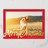 Red Frame & Gold Merry Christmas Photo Folie Feestdagenkaart (Voorkant)