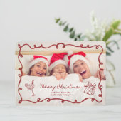  Red frame, Striped Family Photo Christmas Kaart (Staand voorkant)