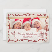  Red frame, Striped Family Photo Christmas Kaart (Voorkant)
