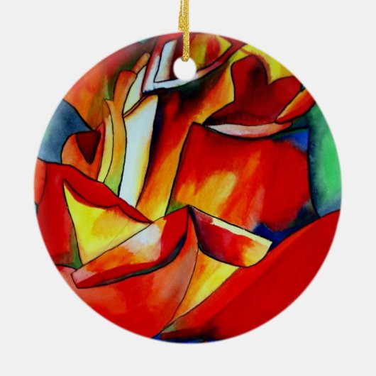 Red France Libre roos waterverf art. Keramisch Ornament (Achterkant)