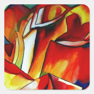 Red France Libre roos waterverf art. Vierkante Sticker