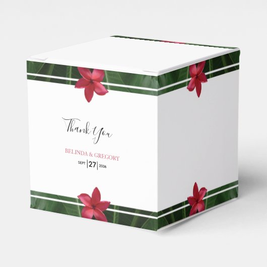 Red Frangipani Plumeria Wedding Bedankdoosjes (Voorkant Zijde)