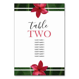 Red Frangipani Plumeria Wedding Guest Names Kaart