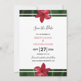 Red Frangipani Plumeria Wedding Save the Date