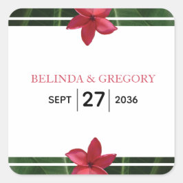 Red Frangipani Plumeria Wedding Vierkante Sticker