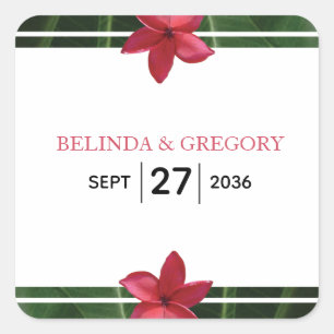 Red Frangipani Plumeria Wedding Vierkante Sticker