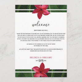 Red Frangipani Plumeria Wedding Welkomstreisroute Programmakaart