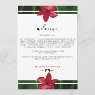 Red Frangipani Plumeria Wedding Welkomstreisroute Programmakaart