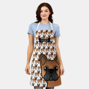 Red French Bulldog Cute Cartoon Dog & Name Schort