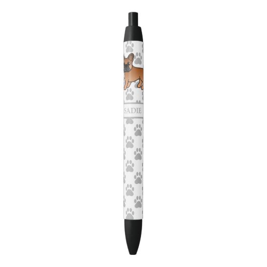 Red French Bulldog Cute Cartoon Dog & Name Zwarte Inkt Pen (Voorkant Verticaal)