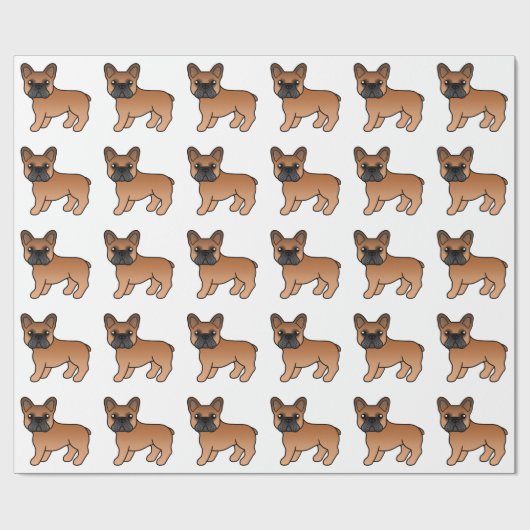 Red French Bulldog Cute Cartoon Dog Patroon Cadeaupapier (Vlak)