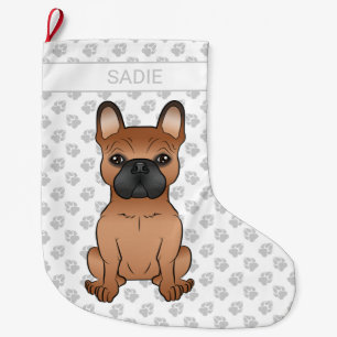 Red French Bulldog / Frenchie Cartoon Dog & Name Grote Kerstsok