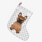Red French Bulldog / Frenchie Cartoon Dog & Name Grote Kerstsok (Voorkant (Hangend))