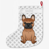 Red French Bulldog / Frenchie Cartoon Dog & Name Grote Kerstsok (Achterkant)