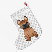 Red French Bulldog / Frenchie Cartoon Dog & Name Grote Kerstsok (Achterkant (Hangend))