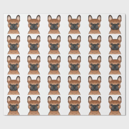 Red French Bulldog / Frenchie Cartoon Dog Pattern Cadeaupapier (Vlak)
