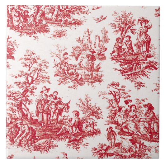 Red French Country Toile Tegeltje (Voorkant)