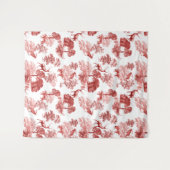 Red French Toile Deer Fox Forest Pattern Wandkleed (Voorkant (horizontaal))