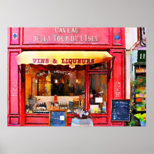 Red French Wine Shop Waterverf Poster