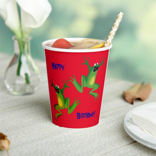 Red Froggy Birthday Party Paper Cups Papieren Bekers (Insitu)