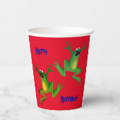 Red Froggy Birthday Party Paper Cups Papieren Bekers (Voorkant)