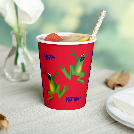 Red Froggy Birthday Party Paper Cups Papieren Bekers (Insitu)