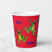 Red Froggy Birthday Party Paper Cups Papieren Bekers (Achterkant)