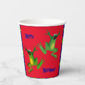 Red Froggy Birthday Party Paper Cups Papieren Bekers (Voorkant)