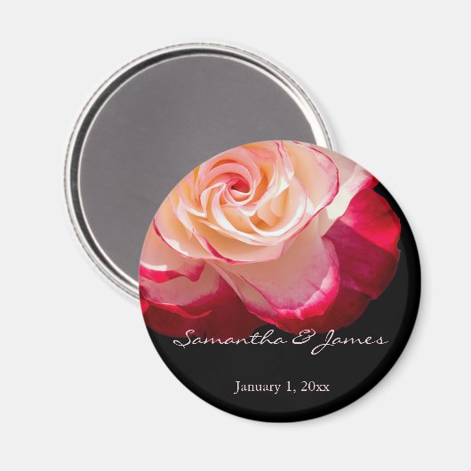 Red Frosted White Rose Personal Wedding Magneet (Voorkant / Achterkant)