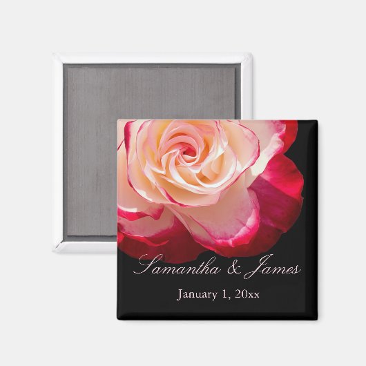 Red Frosted White Rose Personal Wedding Magneet (Voorkant / Achterkant)