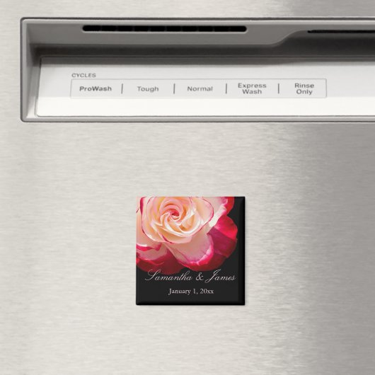 Red Frosted White Rose Personal Wedding Magneet (Insitu (Vaatwasser))