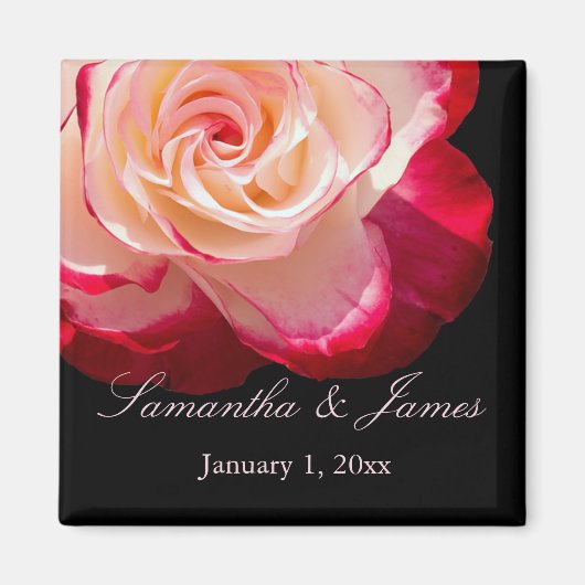 Red Frosted White Rose Personal Wedding Magneet (Voorkant)