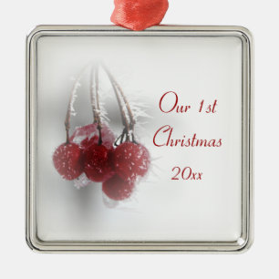 Red Frosty Berries 1e Kerstmis samen Metalen Ornament