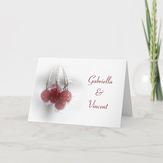 Red Frosty Berries Winter Wedding Invitation (Voorkant)