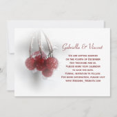Red Frosty Berries Winter Wedding Save the Date Kaart (Voorkant)