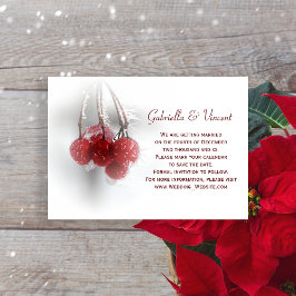 Red Frosty Berries Winter Wedding Save the Date Kaart