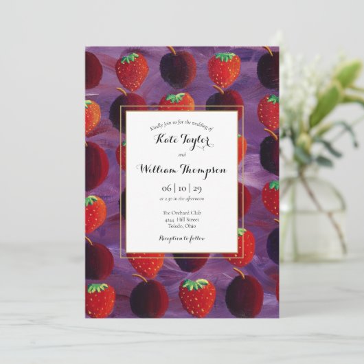 Red Fruits Country Elegante Huwelijksuitnodiging Kaart (Staand voorkant)