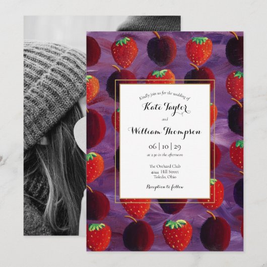Red Fruits Country foto bruiloft uitnodiging (Voorkant / Achterkant)