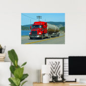 Red Fuel Tanker Truck & Lake Driving Art Print (Thuiskantoor)