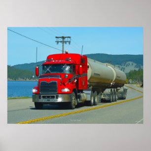 Red Fuel Tanker Truck & Lake Driving Art Print