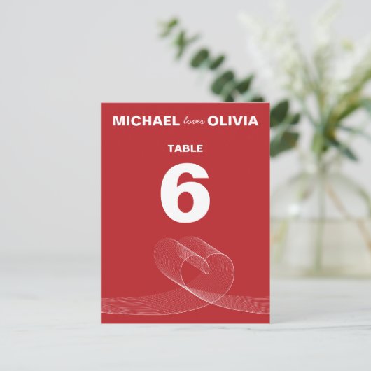 Red Fun Loopy Lines Simple Table Number Card Briefkaart (Staand voorkant)