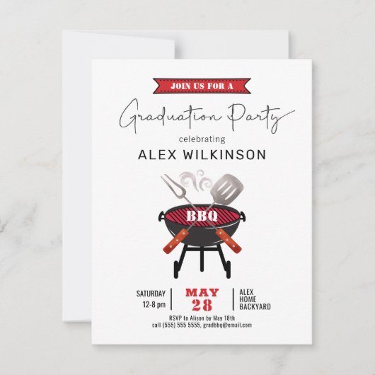 Red Fun Script 3 Foto Eenvoudig Afstuderen BBQ Par Kaart (Voorkant)