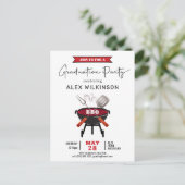 Red Fun Script 3 Photo Afstuderen BBQ Party Uitnodiging Briefkaart (Staand voorkant)